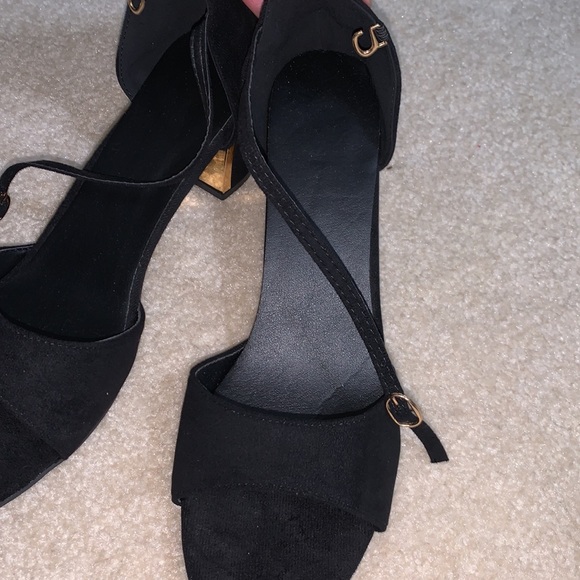 Gold and black peep toe heels - Picture 2 of 5